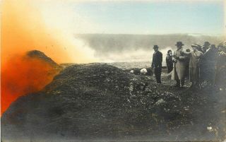 1920s Hand - Colored Rppc 15,  Tourists At Smoking Crater Of Kilauea Volcano Hi