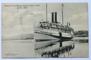 Old Postcard Steamer City Of Bangor Leaving Gardiner,  Me Maine,  1914