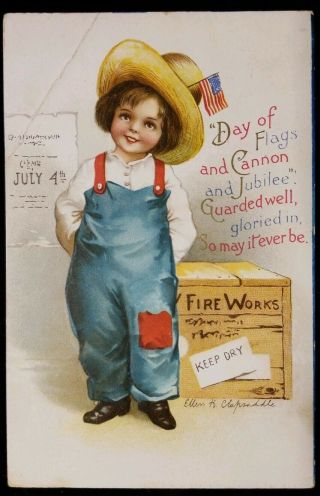1914 Ellen Clapsaddle 4th Of July Young Child Patriotic Vintage Postcard