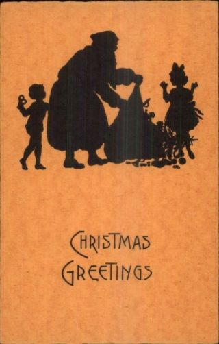 Christmas - Art Deco Silhouette Santa Claus & Children C1910 Postcard 2 Jrf