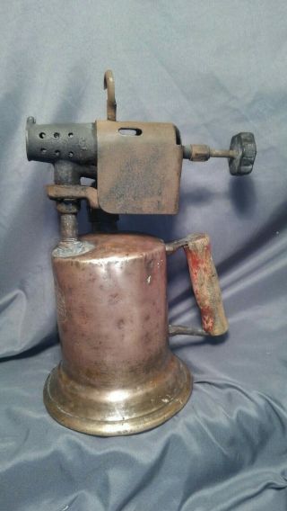 Antique Clayton And Lambert Blow Torch W/ Wooden Handle 1921