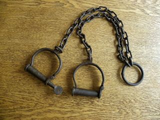 Early Prisoner Hand Cuffs / Leg Shackles With Key For Transport