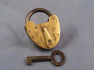 Brass Padlock Vr Victorian Antique Gate Door Shed Patent Lock With Key