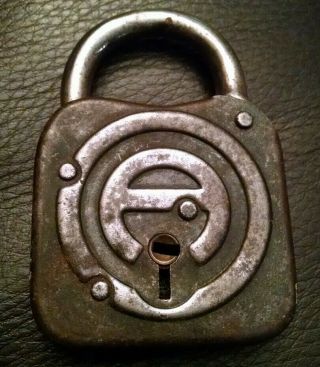 Rare Antique Vintage Steel Design “a” Fraim Padlock Lock With No Key Made In Usa