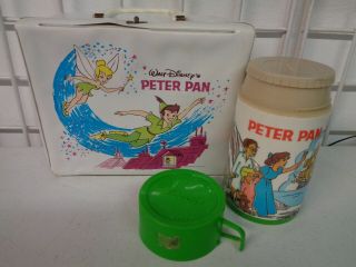 Vintage 1969 Aladdin Peter Pan Vinyl Plastic Lunchbox W/ Thermos