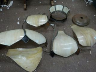 Panels From Antique Slag Glass Lamp Shade Plus Top Crown