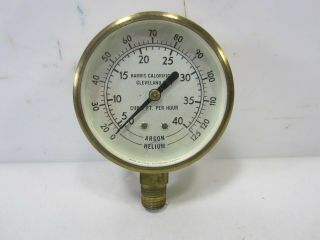 Vintage Harris Calorific Co.  Cleve.  Oh.  Brass Pressure Argon - Helium Gauge 2