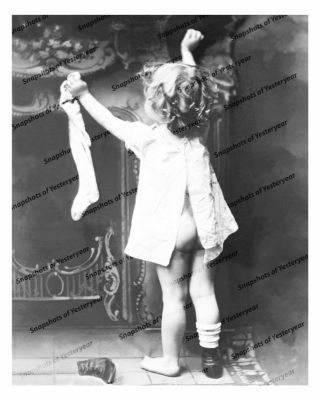 1900s Era Vintage Photo - Cute Little Girl Hangs Stocking_bare Bottom - 8x10 In.