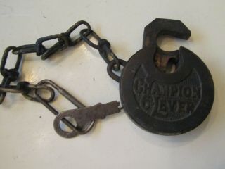 Antique Miller Co.  Brass Champion 6 Lever Lock Pancake Padlock With Key