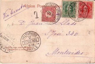 Chile - 1902 Valparaíso - Monumento Prat postcard tax due stamp 2