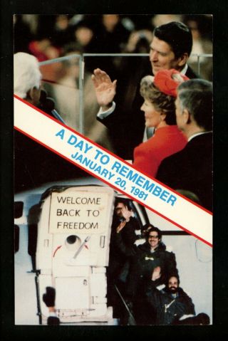 Political Postcard President Ronald Reagan Taking Oath & Hostage Release