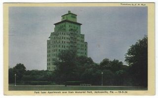 Jacksonville,  Florida,  View Of Park Lane Apartments Seen From Memorial Park 1951