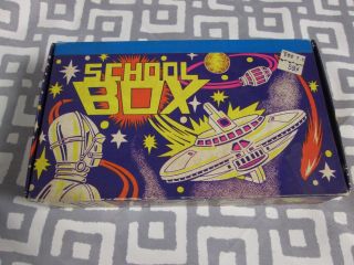 Vintage Space Themed Cardboard School Pencil Box With Aliens Spaceships