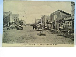 1910 Photo Postcard " Street Scene In Albany Miss " Store Fronts Billboards