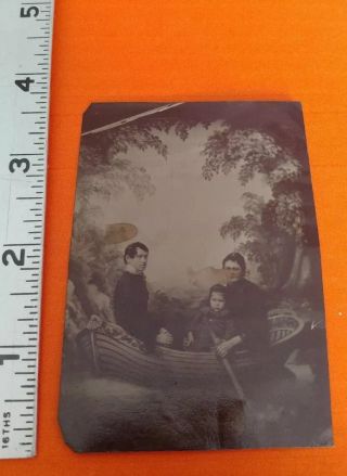 Vintage Tintype Photograph Of Family In Boat