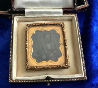 Antique Victorian Miniature Picture Frame With Photo Of Victorian Gentleman