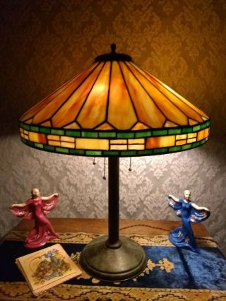 Duffner Leaded Glass Mission Style Lamp - Handel Tiffany Slag Arts & Crafts Era