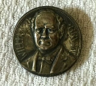 Rare William Jennings Bryan Political Sterling Silver Antique Pin Back Button