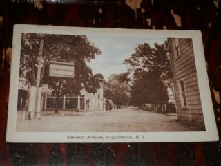 Englishtown Nj - 1935 Postcard - Tennent Avenue - Garage And Standard Oil Sign