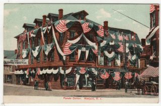 Newport Rhode Island Pc Postcard Parade Corner William Mumford Ri American Flag
