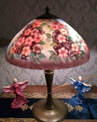 Faux Handel Reverse Painted Lamp - Handel Tiffany Arts Crafts Jefferson Lamp Era