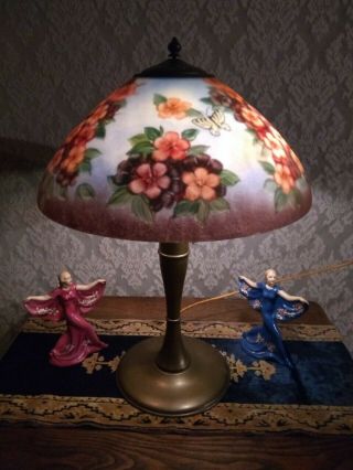 Faux Handel Reverse painted lamp - Handel Tiffany arts crafts jefferson lamp era 2