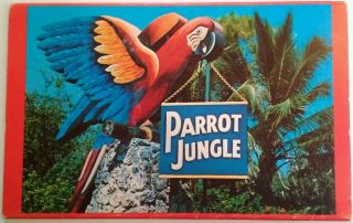 Parrot Jungle Miami Florida Postcard Folder Book Vtg 1960s Rare Cool Art Pics