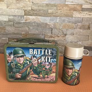 Vintage Metal 1965 Battle Kit Lunch Box & Matching Thermos