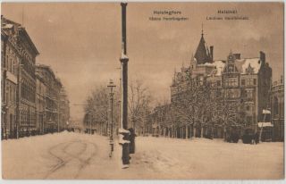 Helsinki Finland Printed Postcard Street View Under Snow C.  1912