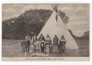 Vintage Native American Postcard,  Cheyenne Chief Bull Bear And Family