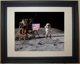 Apollo Moon Landing Nasa Flag Salute Framed Photo Photograph Picture