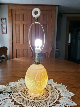 Vintage Oak Ivy Leaves Aladdin Alacite Glass Lamp Light Up Base & Finial