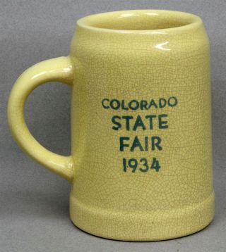 1934 Colorado State Fair Coors Golden Beer Yellow Glazed Beer Mug Souvenir