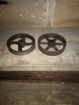 Vintage 5 Inch Industrial Cast Iron Pulley Wheel And Flat Belt Pulley