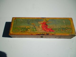 Vintage Antique 1920s Mother Goose Wood Wooden School Pencil Box