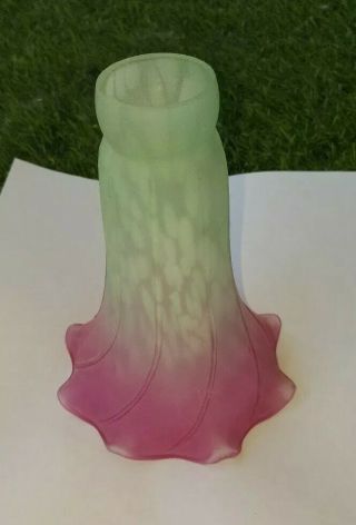 Vintage Tiffany Style Light Green/ Pink Tulip Lily Glass Lamp Shade