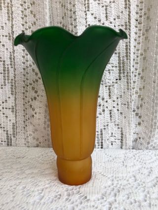 Vintage Tiffany Style Light Amber - Green Tulip Lily Glass Lamp Shade 2
