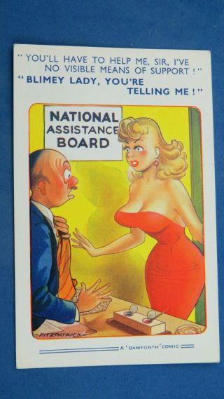 Risque Bamforth Comic Postcard 1950s Big Boobs National Assistance Board