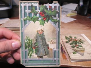 Vintage Old Antique Victorian Era Merry Christmas Postcard Jolly Child Cut Tree