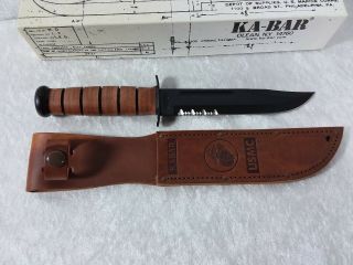 Ka - Bar U.  S.  M.  C.  Full Size Fighting Knife W/leather Sheath