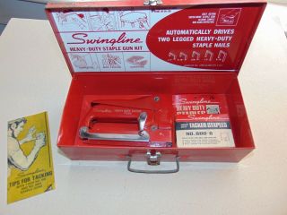 Vintage Red Swingline Heavy Duty Staple Gun Kit Model 800 Metal Box