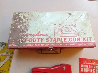Vintage Red Swingline Heavy Duty Staple Gun Kit Model 800 Metal Box 4