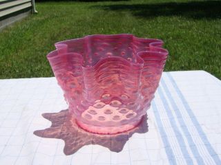Antique Cranberry Opalescent Hobnail Glass Oil Lamp Shade
