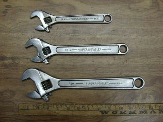 3 Vntg J.  H.  Williams Superjustable Adjustable Wrenches,  12 ",  10 ",  8 ",  Exc.  Operators