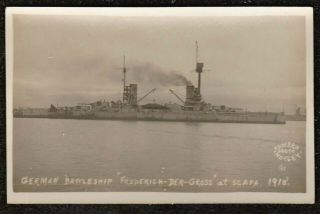 1918 Orkney German Battleship Frederich Der Gross Scapa Flow Real Photo Postcard