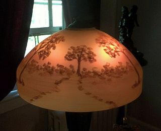 Gorgeous Reverse Painted Glass Shade - Handel Pairpoint Pittsburgh Phoenix Lamps 2