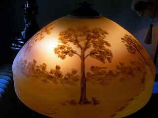Gorgeous Reverse Painted Glass Shade - Handel Pairpoint Pittsburgh Phoenix Lamps 3
