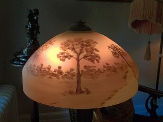 Gorgeous Reverse Painted Glass Shade - Handel Pairpoint Pittsburgh Phoenix Lamps 4