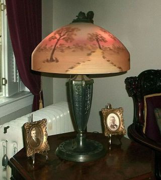 Gorgeous Reverse Painted Glass Shade - Handel Pairpoint Pittsburgh Phoenix Lamps 5