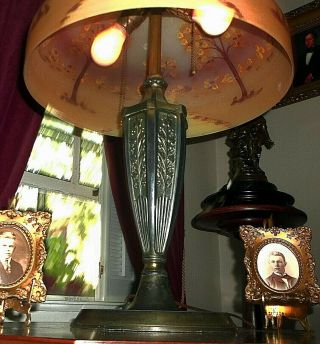 Gorgeous Reverse Painted Glass Shade - Handel Pairpoint Pittsburgh Phoenix Lamps 7